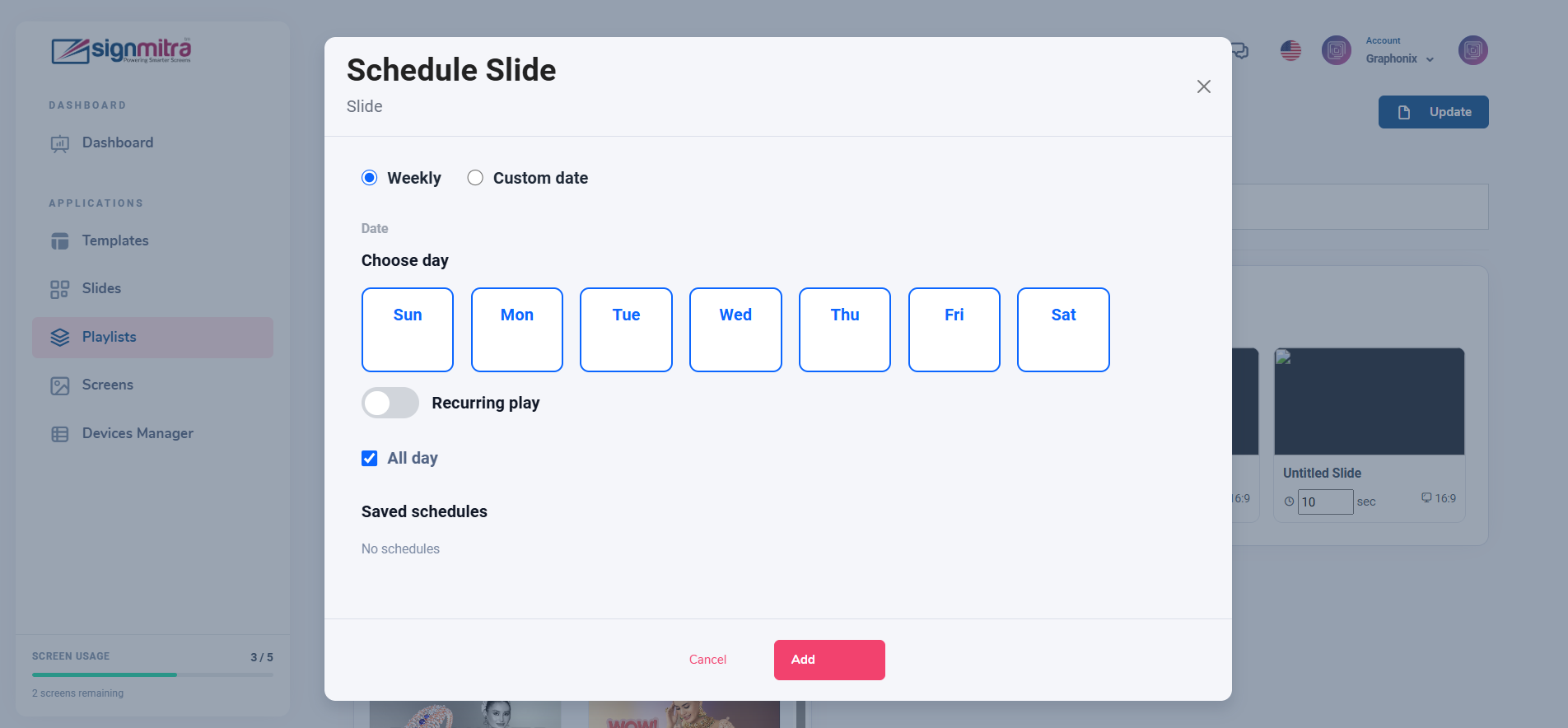 Select screen or playlist